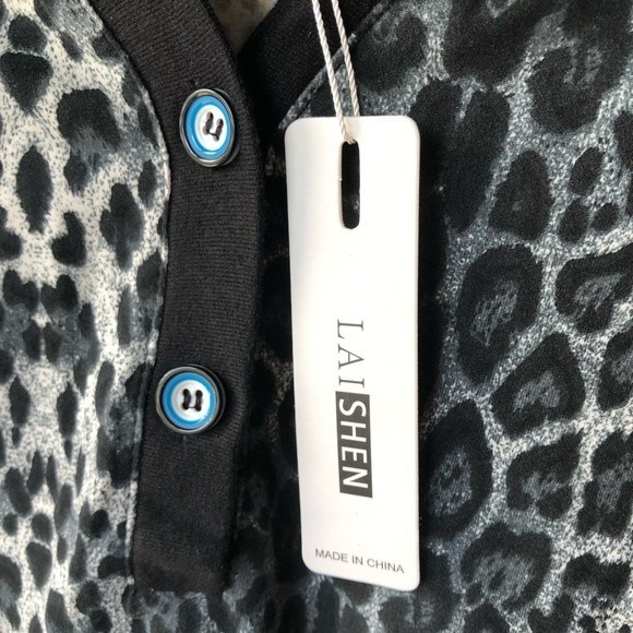 NWT LA SHEN Women’s Leopard print V-Neck button down Camo Long Sleeves Size S - Picture 7 of 16